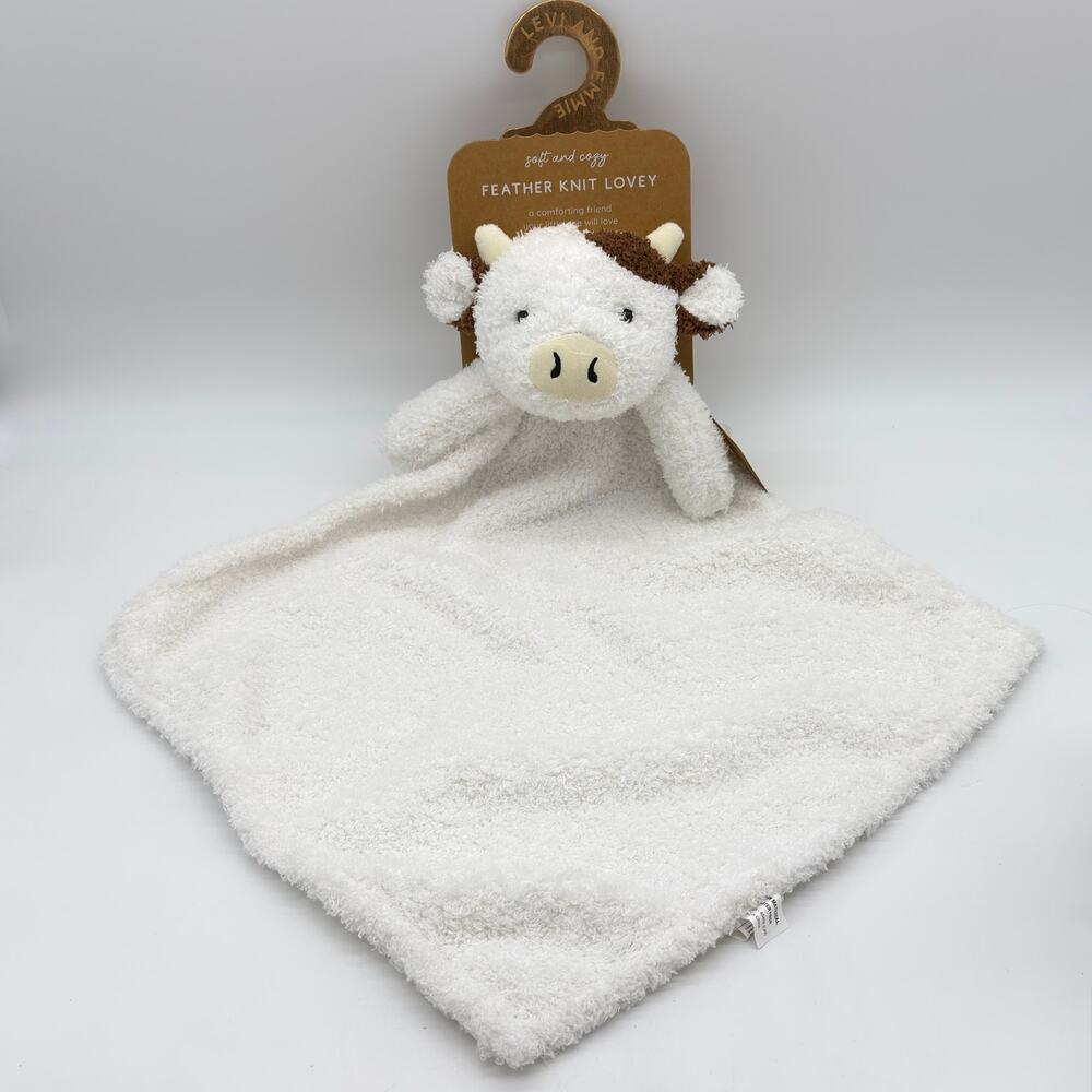 Levi And Emmie Ivory Bunny Feather Knit Baby Lovey Security Blanket NEW